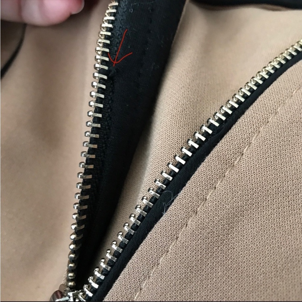 WHBM Blazer Jacket, Moto Asymmetrical Zippers, Tan Black, EUC, Sz 10 - Picture 3 of 9